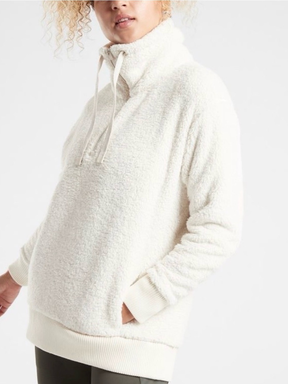 Athleta Talus Cream Sherpa Funnel Neck Half Zip Pullover Small 1394